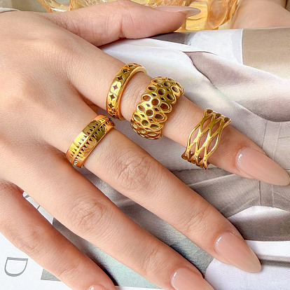 304 Stainless Steel Finger Rings, Real 18K Gold Plated