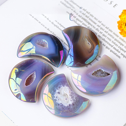 Natural Druzy Agate Display Decorations, Dyed, for Home Office Desk, Moon