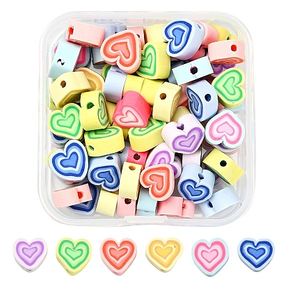 65~70Pcs Handmade Polymer Clay Beads, Heart