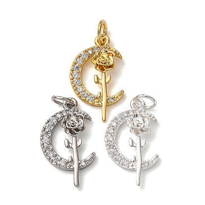 Латунные микропаве прозрачные подвески с фианитом, подвески луна и роза, с целью перехода в кольце, стойки покрытие, долговечный, без свинца и без кадмия