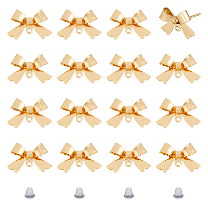 20 шт. латунные серьги-гвоздики, с горизонтальными петлями, бантом, с 40 пластиковыми ушными гайками