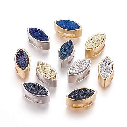 Brass Slide Charms, with Druzy Resin Cabochons, Horse Eye