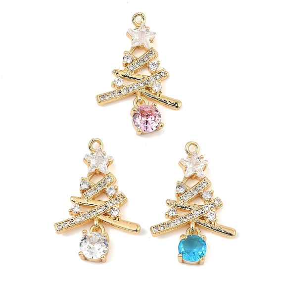 Латунные микро проложить кубического циркония подвески, рождественская елка, реальный 18 k позолоченный