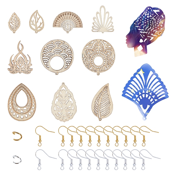 Сделай сам серьги, с неокрашенными деревянными большими подвесками, железные кольца и серьги, разнообразные