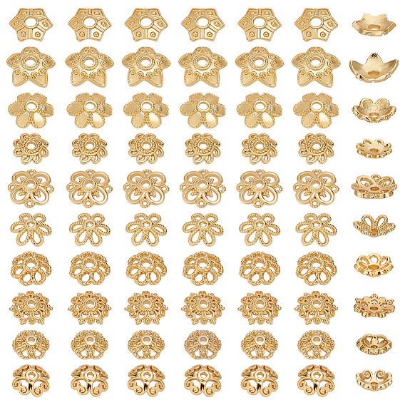 80 шт. 10 стили цветочные латунные колпачки для бусин, стойки покрытие, без кадмия и без свинца, долговечный