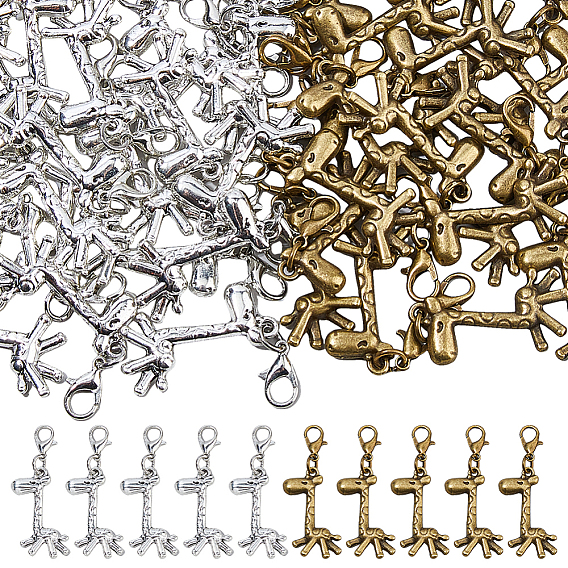 60шт 2 стиль сплав подвесные украшения, жирафа, Сплав с застежками когтя омара