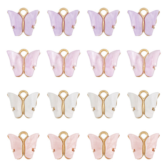 20Pcs 4 Colors Acrylic Charms, with Alloy Finding, Butterfly Charm