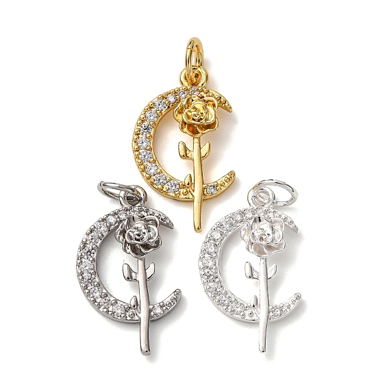 Латунные микропаве прозрачные подвески с фианитом, подвески луна и роза, с целью перехода в кольце, стойки покрытие, долговечный, без свинца и без кадмия