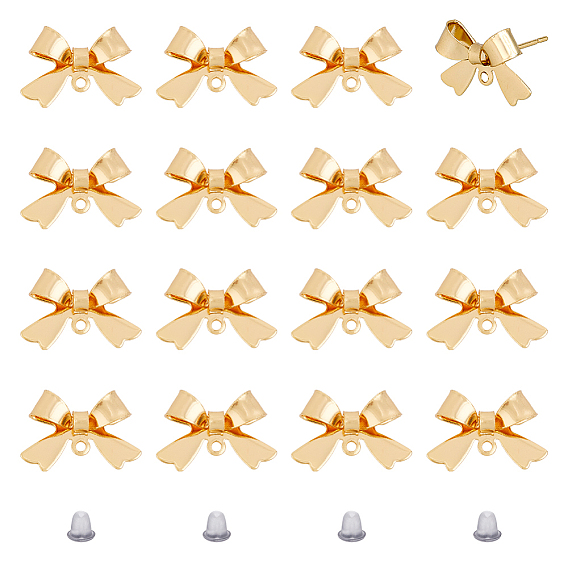 20 шт. латунные серьги-гвоздики, с горизонтальными петлями, бантом, с 40 пластиковыми ушными гайками