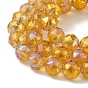 Transparent Electroplate Glass Beads Strands, Faceted, Round, Half Rainbow Plated