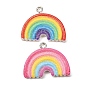 Opaque Resin Pendants, Rainbow Charms, with Platinum Iron Loops & Glitter Powder