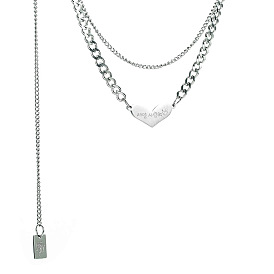 Hip Hop Heart Pendant Titanium Steel Necklace Multi-layered Minimalist Accessories