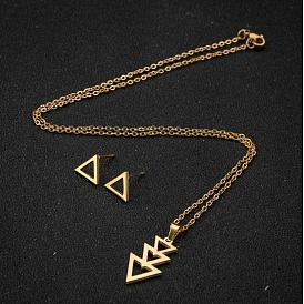 Geometric Minimalist Necklace and Triangle Earrings Set in 18K Gold Stainless Steel for Women
