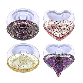 DIY Heart/Round Candle Holder Silicone Molds, Resin Plaster Cement Casting Molds