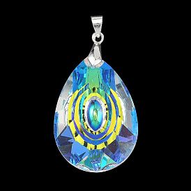 Цвет AB покрытием стеклянные подвески, слезинки, с серебряными латунными зажимными скобами, граненые