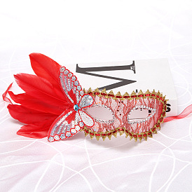 Feather Masquerade Masks, with Rhinestone, for Party Costume Accessories