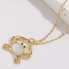 Chic and Elegant Crab Pendant Necklace with Shell Zirconia, 14K Gold Plated Copper - Perfect for Office Ladies