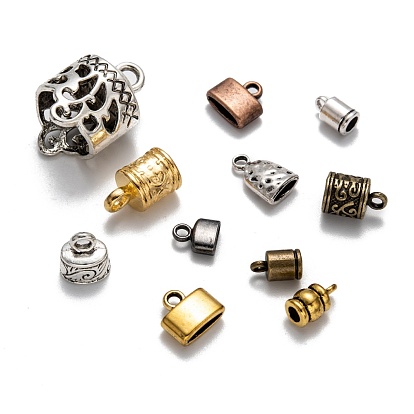 Tibetan Style Cord Ends, Mixed Style, 10~25x6~13x4~6mm,  Hole: 2mm, Inner Diameter: 7mm