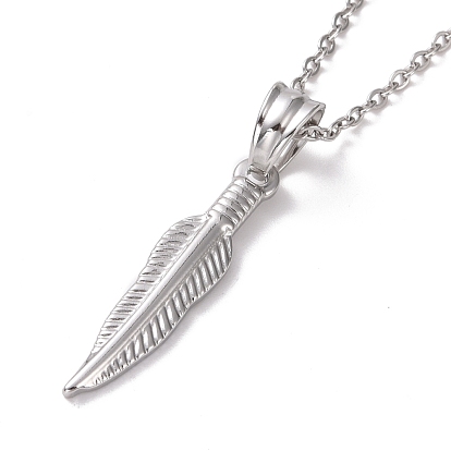 304 collar con colgante de pluma de acero inoxidable para mujer