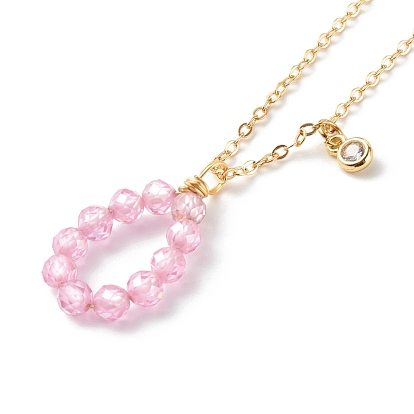 Soldered Brass Curb Necklace, Real 18K Gold Plated, with Cubic Zirconia Beads Pendant