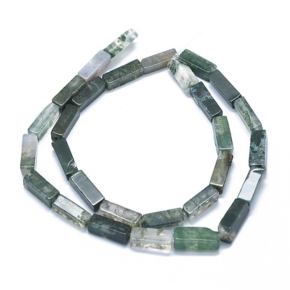 Natural Moss Agate Beads Strands, Cuboid