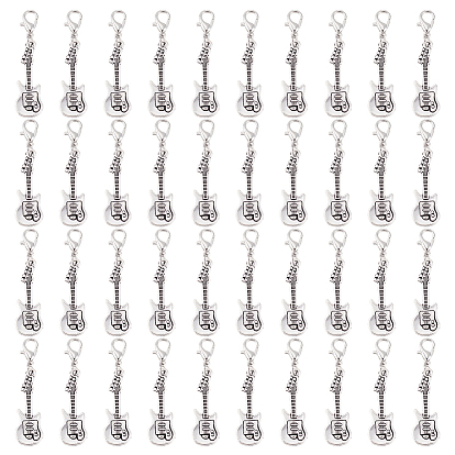 40 шт. подвесные украшения из сплава гитар, Сплав с застежками когтя омара