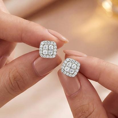 Boucles d'oreilles puces en argent sterling serties de moissanites pour femmes, carrée