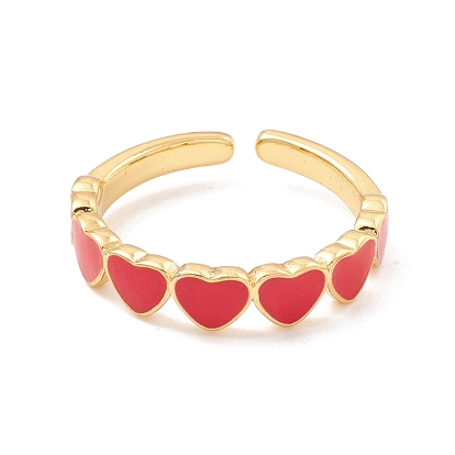 Heart Enamel Cuff Ring, Long-Lasting Plated Brass Open Ring for Women, Golden