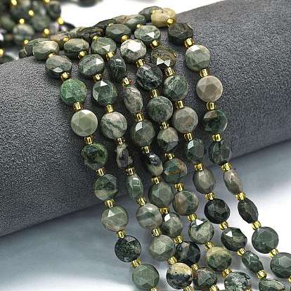Натуральный зеленый деревянный кружевной камень бусины пряди, граненый шестиугольный разрез, плоско-круглые, с бисером