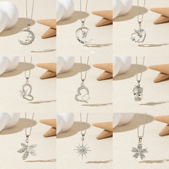 Ожерелья из сплава с кристаллами и стразами, платина