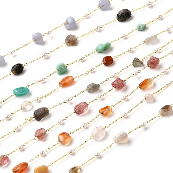 Самородки цепочки из бусин, пайки, с бусинами из АБС-пластика и фурнитурой из латуни с покрытием из стойки, долговечный, без свинца и без кадмия, с катушкой