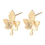 SHEGRACE Brass Stud Earring Findings, Maple Leaf, with Loop, Cadmium Free & Lead Free & Nickel Free, Long-Lasting Plated