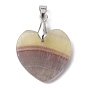 Natural Fluorite Pendants, Flat Round & Heart Charms, with Platinum Tone Brass Pinch Bails