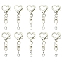 10Pcs Heart Alloy Lobster Claw Clasps Keychain Clasps, with Double Ended Swivel Eye Hook