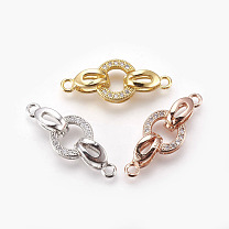 Brass Micro Pave Cubic Zirconia Fold Over Clasps, Cadmium Free & Lead Free, Oval