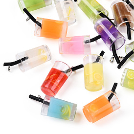 Пластиковые подвески с имитацией напитков, Подвески из стекла для сока со смолой внутри и железными петлями с платиновым покрытием