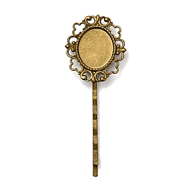 Iron Hair Bobby Pin Findings, Oval, Tray: 15x20mm, 70x2x2mm