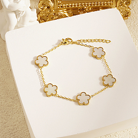 Natural Shell Flower Link Chain Bracelet, Stainless Steel Bracelet