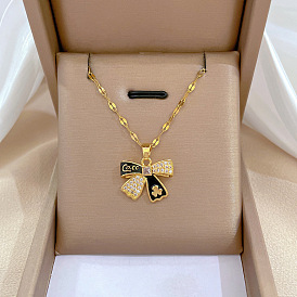 Luxury Necklace with Butterfly Bow and Flower Decor - Palace Style, Full of Diamonds.