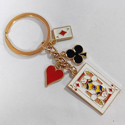 Llavero de aleación de esmalte, con anillos de hierro, jugando a las cartas, póker, la luz de oro