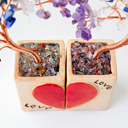 Décorations d'exposition d'arbre de vie en pierres précieuses naturelles mélangées, décoration de la maison figurine coeur d'amour, pierre d'énergie reiki pour la guérison