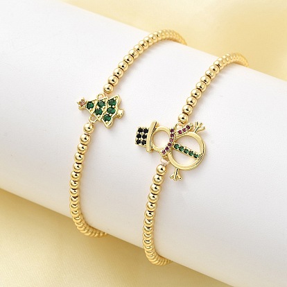 Рождественские браслеты из латуни с микропаве из кубических цирконий, браслеты из бисера для женщин, золотые