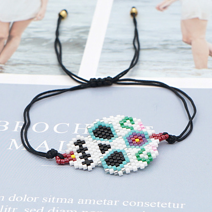Miyuki Seed Braided Bead Bracelet, Skull Friendship Bracelet for Women