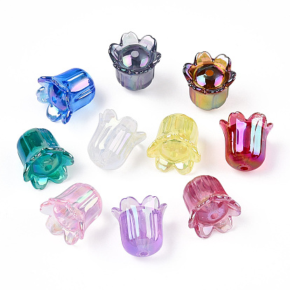 Placage uv perles acryliques transparentes, iridescent, fleur