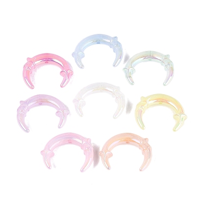 UV Plating Opaque Acrylic Beads, Iridescent, Moon & Star, with Glitter Powder
