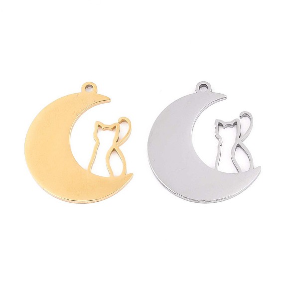 304 подвески из нержавеющей стали, луна с кошачьим шармом