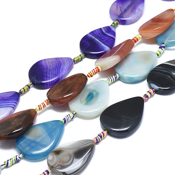 Agate à bandes naturelles / brins de perles d'agate à rayures, teints et chauffée, larme