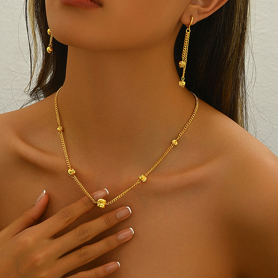 Роскошные латунные серьги-подвески с круглыми бусинами и ожерелья для ежедневного женского праздника