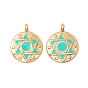 Vacuum Plating 304 Stainless Steel Enamel Pendants, Light Gold, Flat Round with Star of David
