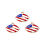 American Flag Style Alloy Enamel Pendants, Light Gold, Lip Charm
